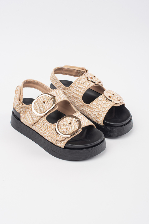 Beige Plateau-Sandalen mit kariertem... Beige Plateau-Sandalen mit kariertem...