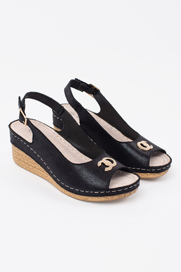Schwarze Keilsandalen mit... 2