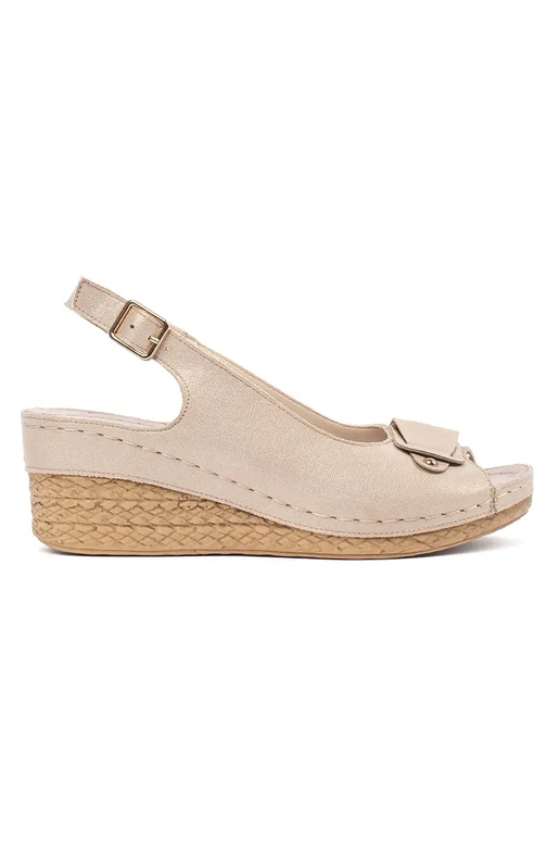 Sandfarbene Damengelsandalen auf... Sandfarbene Damengelsandalen auf...