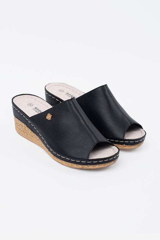schwarze Wedgeslipper für Frauen schwarze Wedgeslipper für Frauen