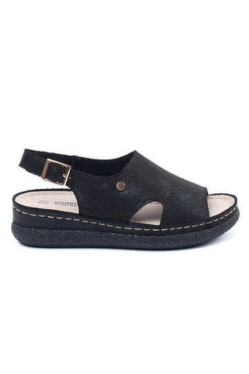schwarze flache Sandalen...