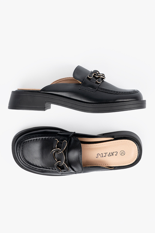 Schwarze Pantoletten aus Kunstleder... Schwarze Pantoletten aus Kunstleder...