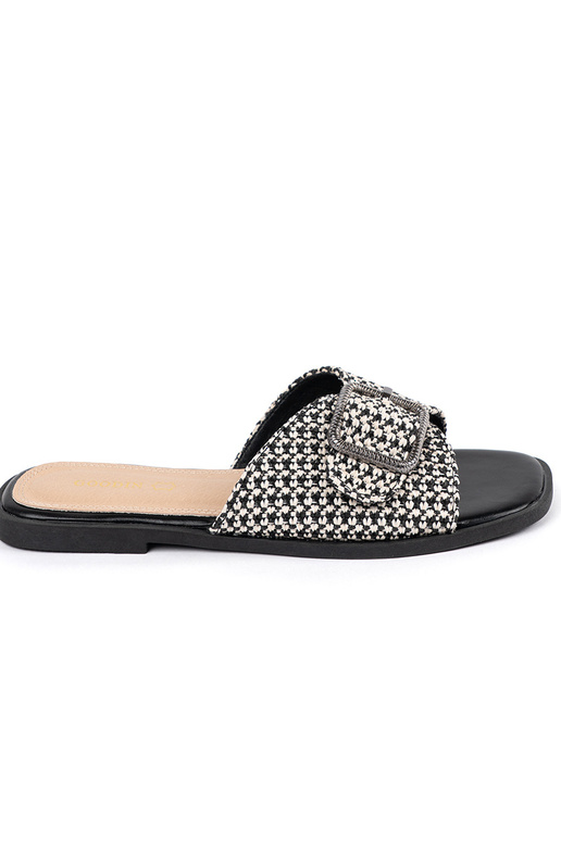 Schwarz-weiße kariert Pantoletten mit...