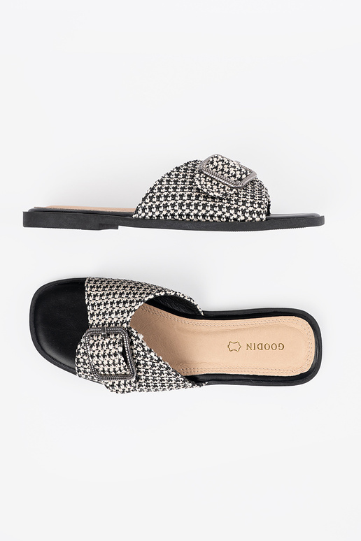 Schwarz-weiße kariert Pantoletten mit...