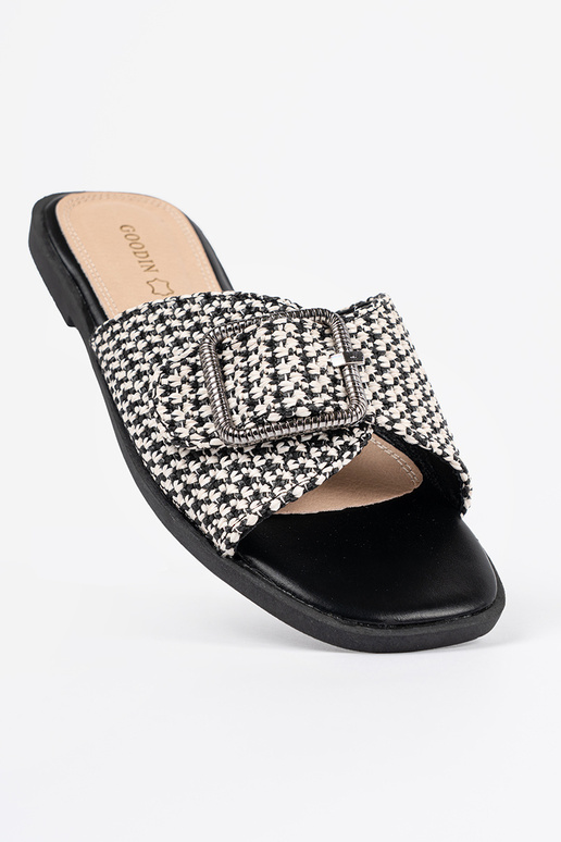 Schwarz-weiße kariert Pantoletten mit...