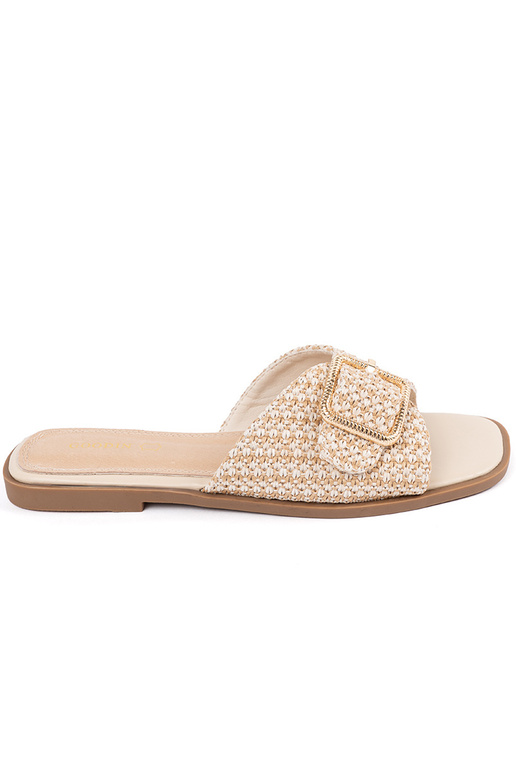 Sandfarbene Pantoletten mit Schnallen