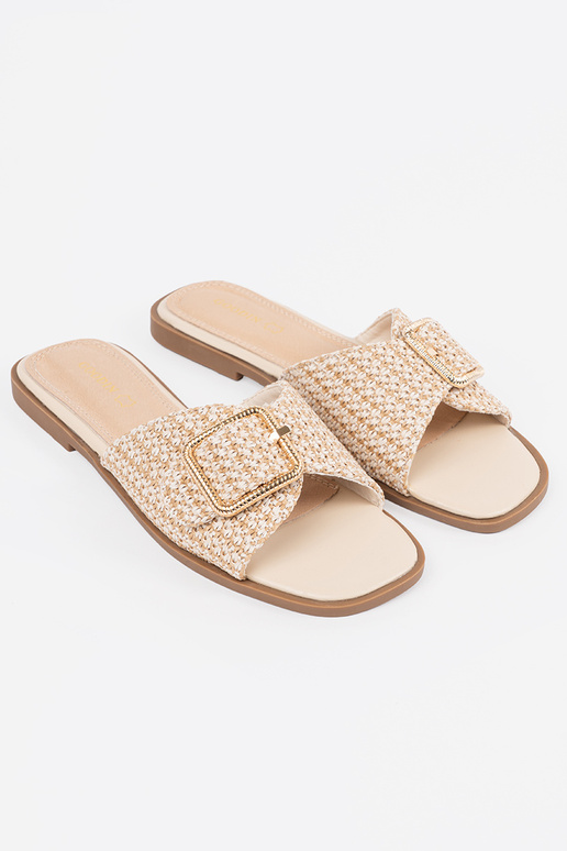 Sandfarbene Pantoletten mit Schnallen