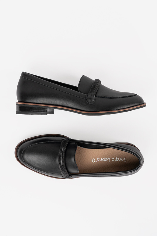 Schwarze Damen-Mokassins mit lederner... Schwarze Damen-Mokassins mit lederner...