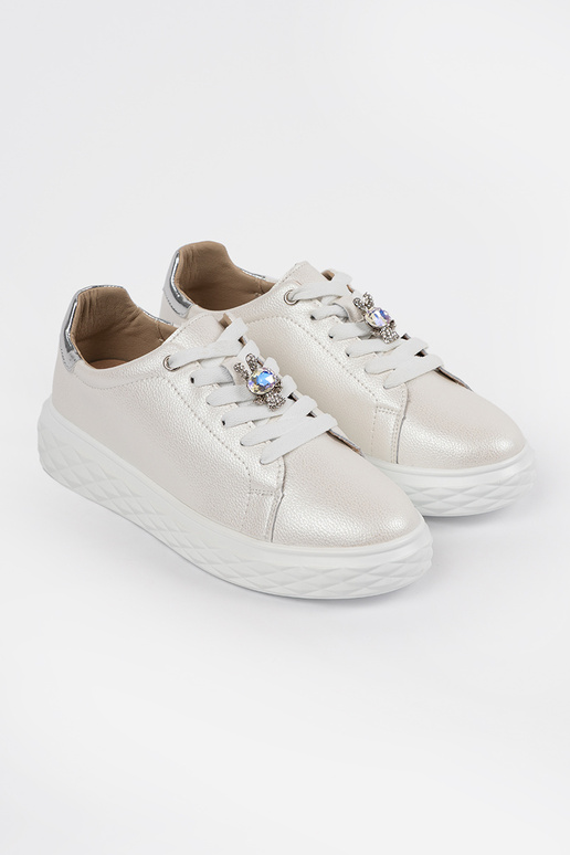 Weiße-silberne Leder-Sport-Schuhe von...