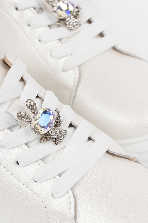 Weiße-silberne Leder-Sport-Schuhe von...