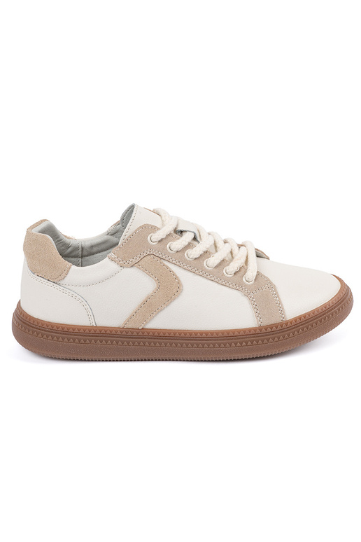 Weiße-beige Leder-Sport-Schuhe von...