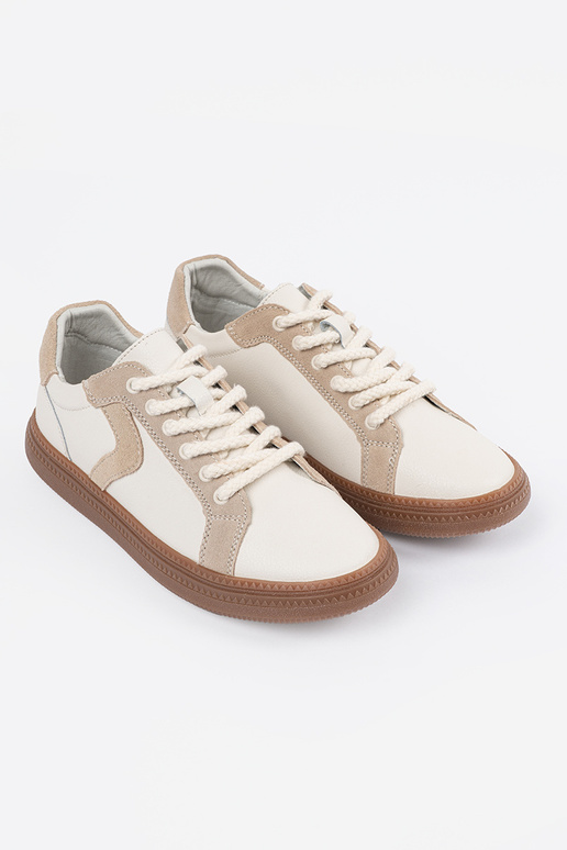 Weiße-beige Leder-Sport-Schuhe von...