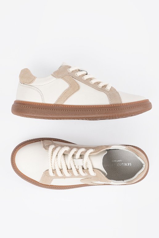 Weiße-beige Leder-Sport-Schuhe von...