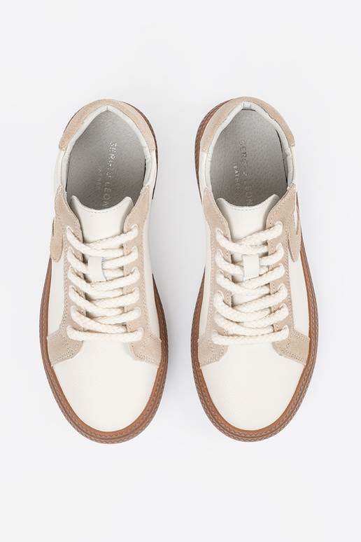 Weiße-beige Leder-Sport-Schuhe von...