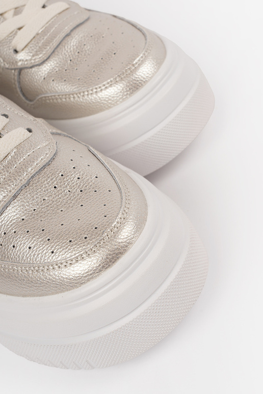 Goldfarbene Leder-Damen-Sneaker mit... Goldfarbene Leder-Damen-Sneaker mit...