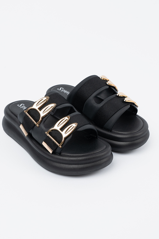 Pantoletten mit Plateau und goldenen... Pantoletten mit Plateau und goldenen...