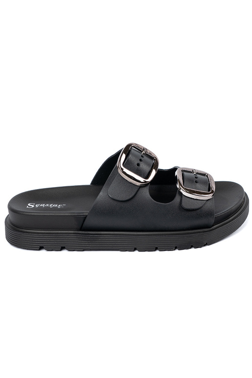 Schwarze Pantoletten mit silbernen... Schwarze Pantoletten mit silbernen...