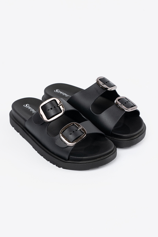 Schwarze Pantoletten mit silbernen... Schwarze Pantoletten mit silbernen...