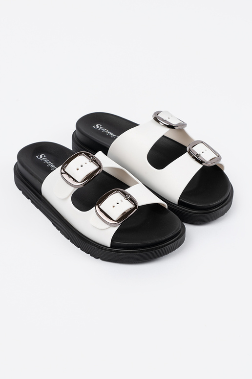 Weiße Pantoletten mit silbernen...