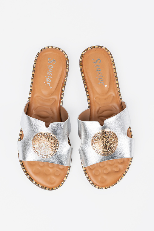 Hausschuhe Silber mit Goldbesatz