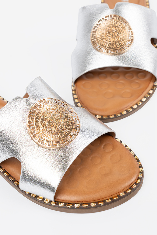 Hausschuhe Silber mit Goldbesatz