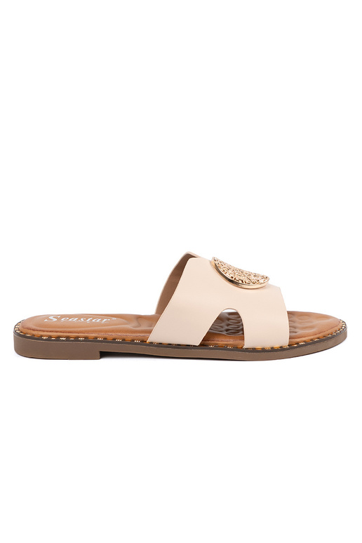 Hausschuhe hellBeige mit Goldbesatz