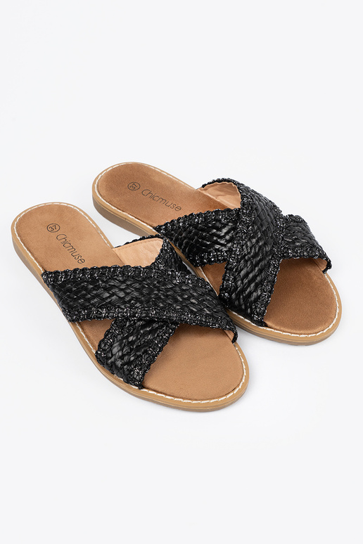 Schwarze Damen Slipper mit Mustern