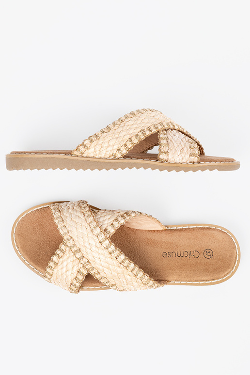Sandfarbene geflochtene Damen Slipper