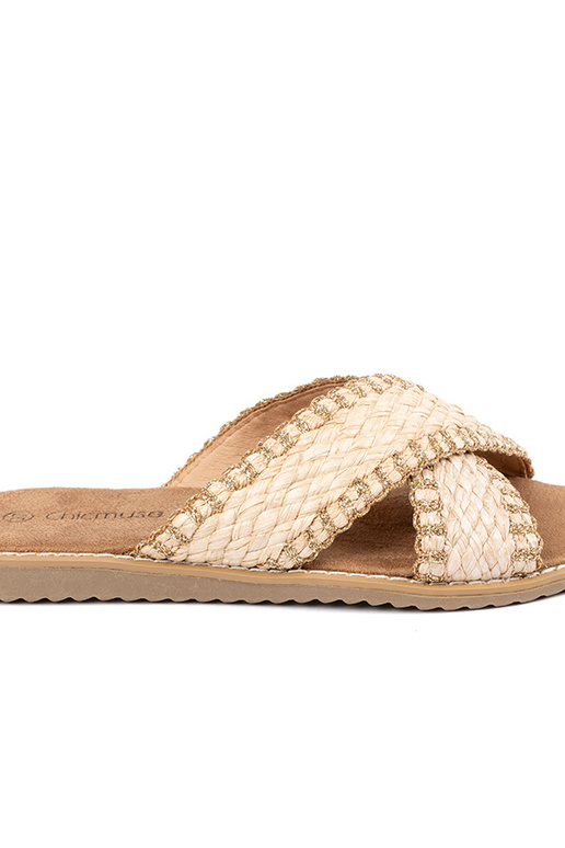 Sandfarbene geflochtene Damen Slipper