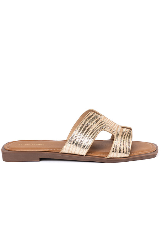 Goldene Hausschuhe mit quadrater Spitze Goldene Hausschuhe mit quadrater Spitze