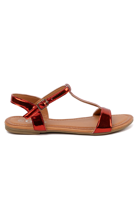 Rote Damen Sandalen auf flachem Fußbett Rote Damen Sandalen auf flachem Fußbett