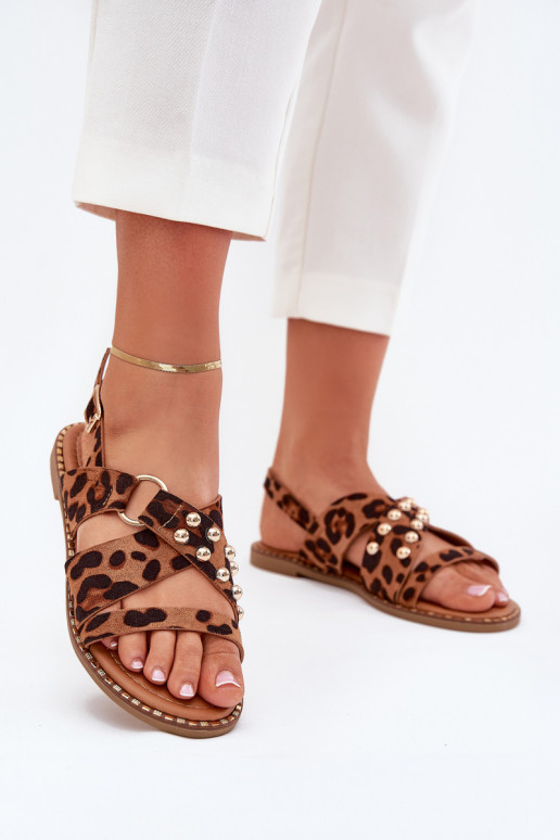 Damensandalen mit breiten Absätzen Ze goldene Farbemi Stollen mit Leopardenfellmuster Zanira Damensandalen mit breiten Absätzen Ze goldene Farbemi Stollen mit Leopardenfellmuster Zanira