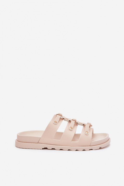 Damenhausschuhe mit Streifen elfenbeinfarbe Pasiriela