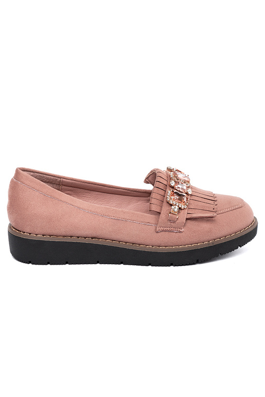 pinke Farbe aus INildleder Mokassins mit Kristallen verziert