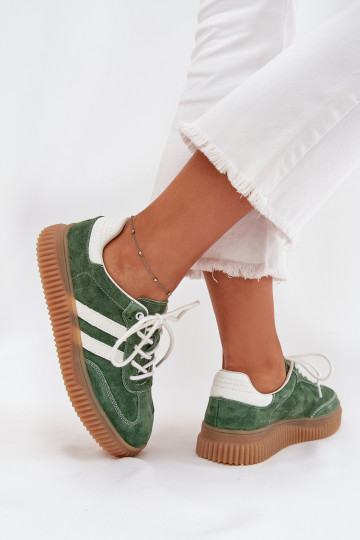 aus INildleder Sneakers Stilvollllschuhe Feminin mit einer Plattform grüne Farbe Venera