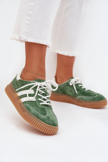 aus INildleder Sneakers Stilvollllschuhe Feminin mit einer Plattform grüne Farbe Venera 2