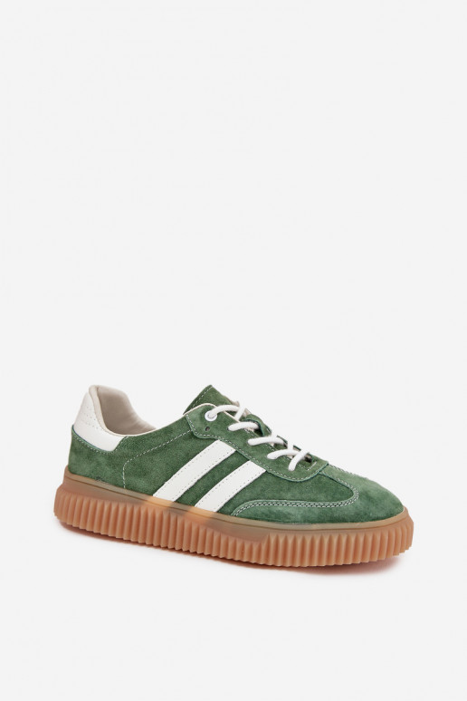 aus INildleder Sneakers Stilvollllschuhe Feminin mit einer Plattform grüne Farbe Venera