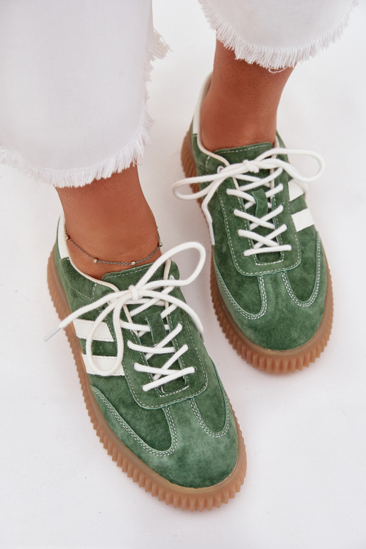 aus INildleder Sneakers Stilvollllschuhe Feminin mit einer Plattform grüne Farbe Venera