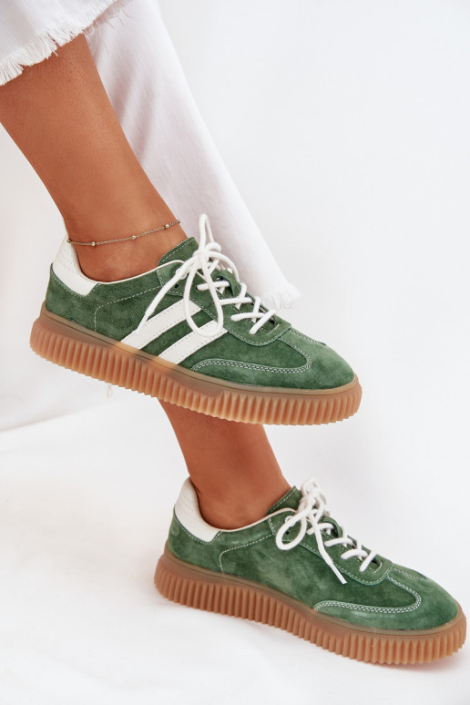 aus INildleder Sneakers Stilvollllschuhe Feminin mit einer Plattform grüne Farbe Venera