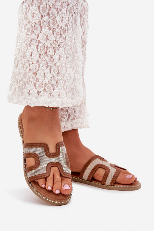 Damenhausschuhe mit breiten Absätzen braune Farbe Vereya