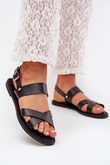 Flache Sandalen für Damen aus Öko-Leder schZuarze Farbe Kalira 2