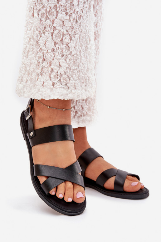 Flache Sandalen für Damen aus Öko-Leder schZuarze Farbe Kalira