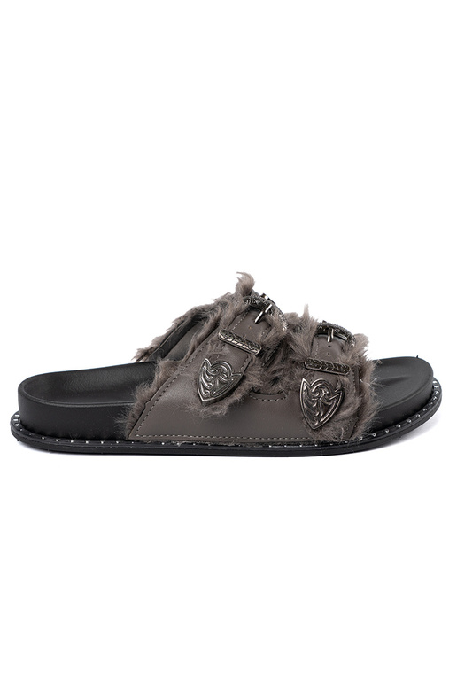 graue Farbe Hausschuhe mit Pelzmantel i ćZuiekami