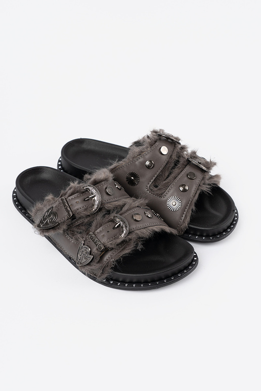 graue Farbe Hausschuhe mit Pelzmantel i ćZuiekami