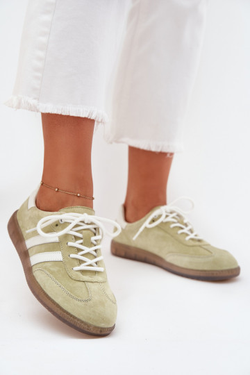 Niedrige Leder-Sportschuhe für Damen in Limettenfarbe Ismina