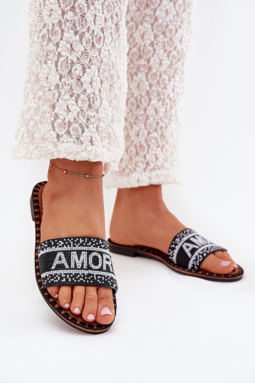 Damen-Pantoletten mit breiten Absätzen und Amore-Dekoration in Schwarz Avelina 2