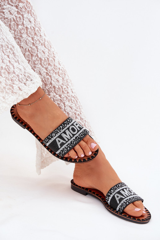 Damenhausschuhe mit breiten Absätzen Mit Dekoration Amore schZuarze Farbe Avelina