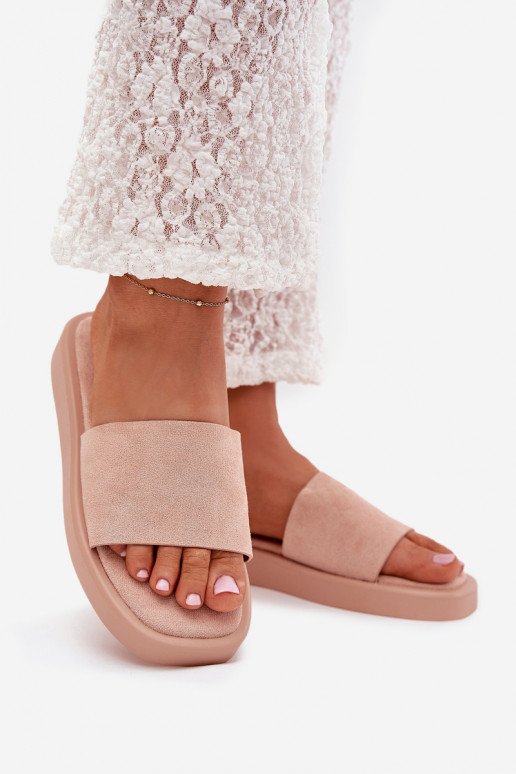 Damenhausschuhe mit einer Plattform Z aus Öko-INildlederu pinke Farbe Jorina Damenhausschuhe mit einer Plattform Z aus Öko-INildlederu pinke Farbe Jorina