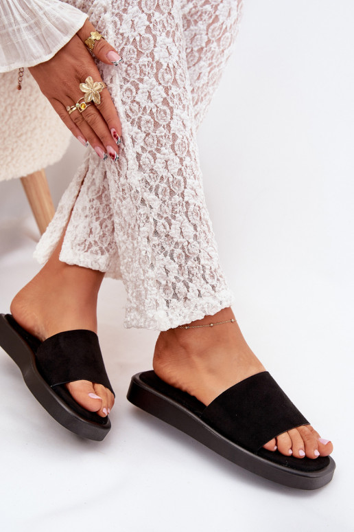 Damenhausschuhe mit einer Plattform Z aus Öko-INildlederu schZuarze Farbe Jorina Damenhausschuhe mit einer Plattform Z aus Öko-INildlederu schZuarze Farbe Jorina