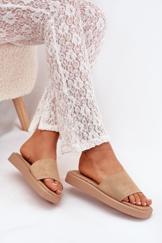 Damenhausschuhe mit einer Plattform Z aus Öko-INildlederu Beige Jorina Damenhausschuhe mit einer Plattform Z aus Öko-INildlederu Beige Jorina